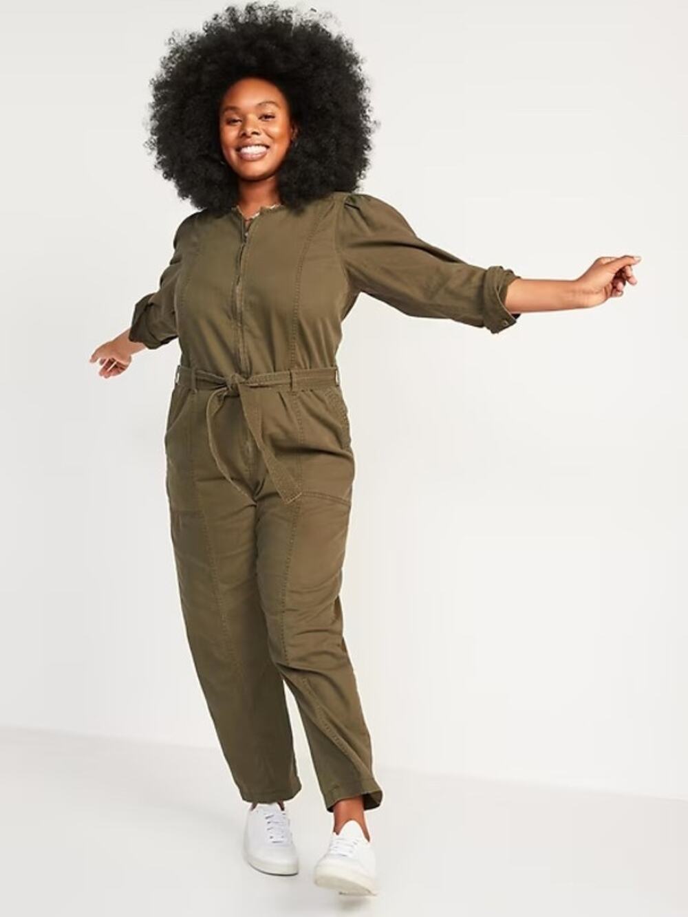 NWT Old Navy Olive Green Cotton Zip-Front Crop Utility Jumpsuit Boilersuit SZ L